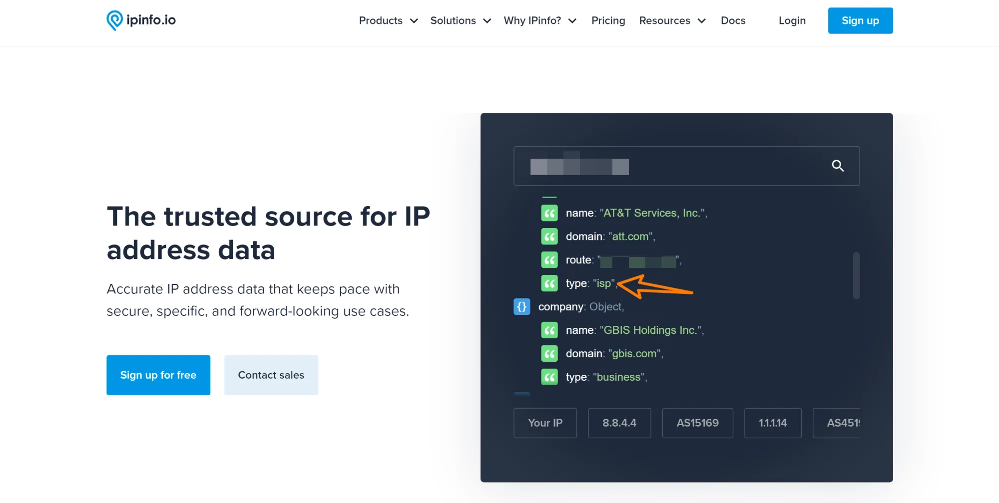 ipinfo.io 查询结果为 isp
