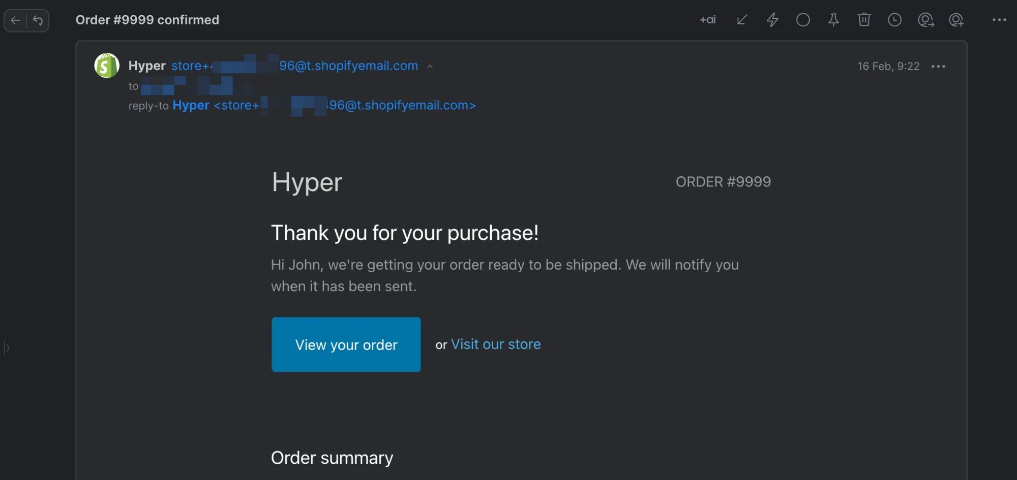 Shopify Notification test email